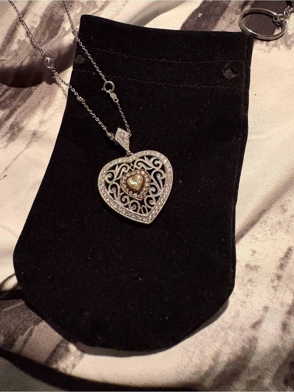 Filigree  heart 💓Pendant Necklace in SS ,rose gold cubic heart +chain
